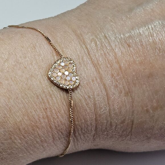 Fossil Lane Heart Rose Gold-Tone Steel Bracelet - "P" - Picture 5 of 14